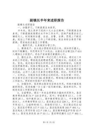 2024年副镇长半年来述职报告