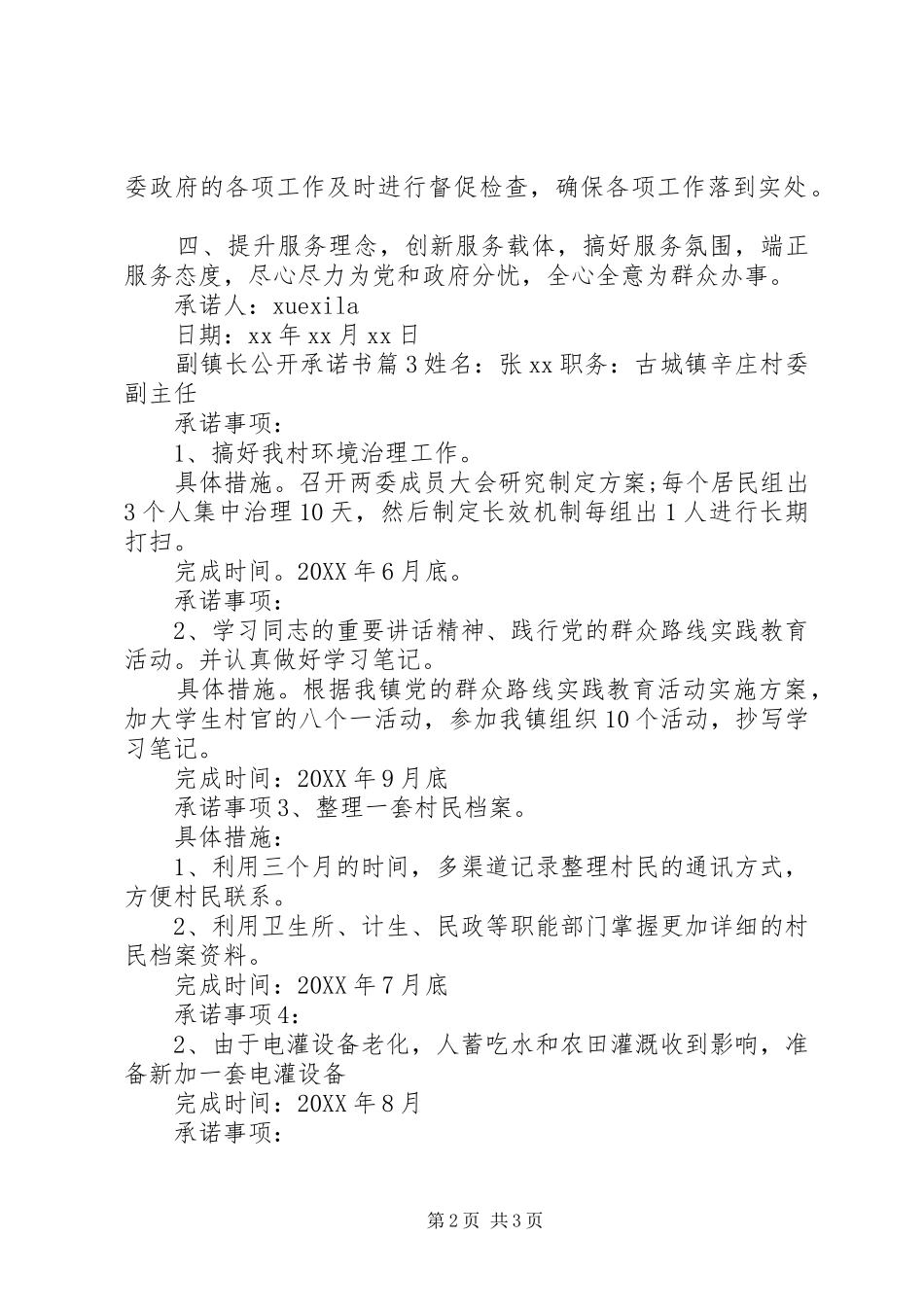 2024年副镇长公开承诺书_第2页