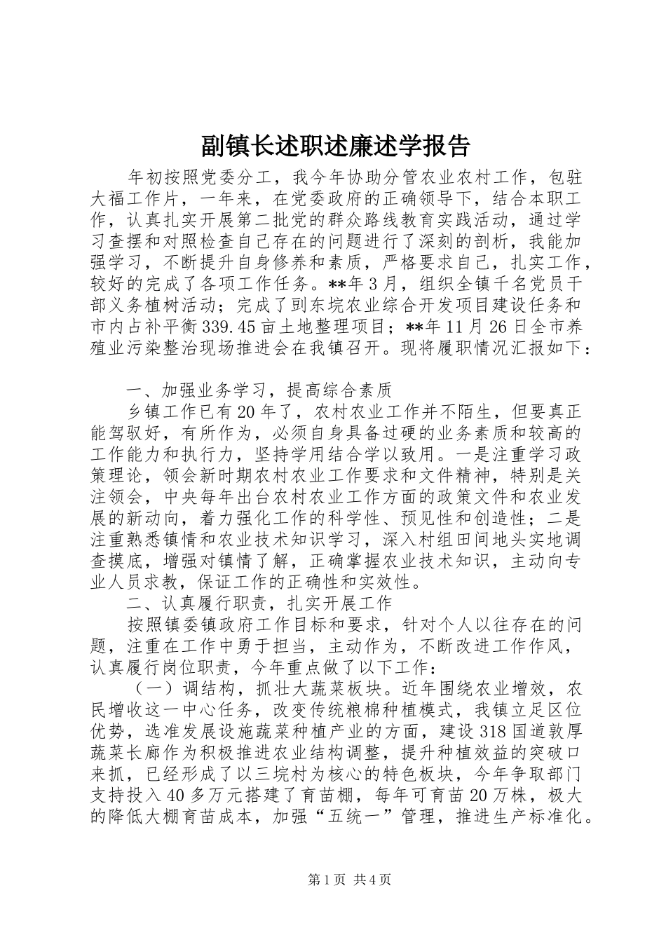2024年副镇长述职述廉述学报告_第1页