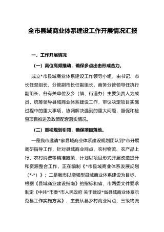 全市县域商业体系建设工作开展情况汇报