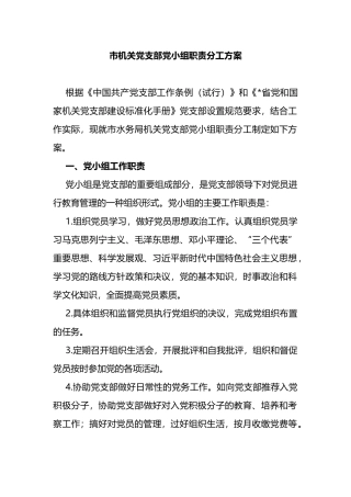 市机关党支部党小组职责分工方案
