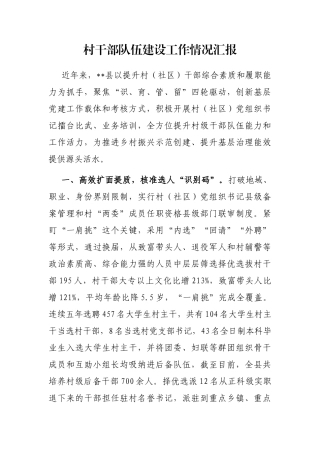 村干部队伍建设工作情况汇报