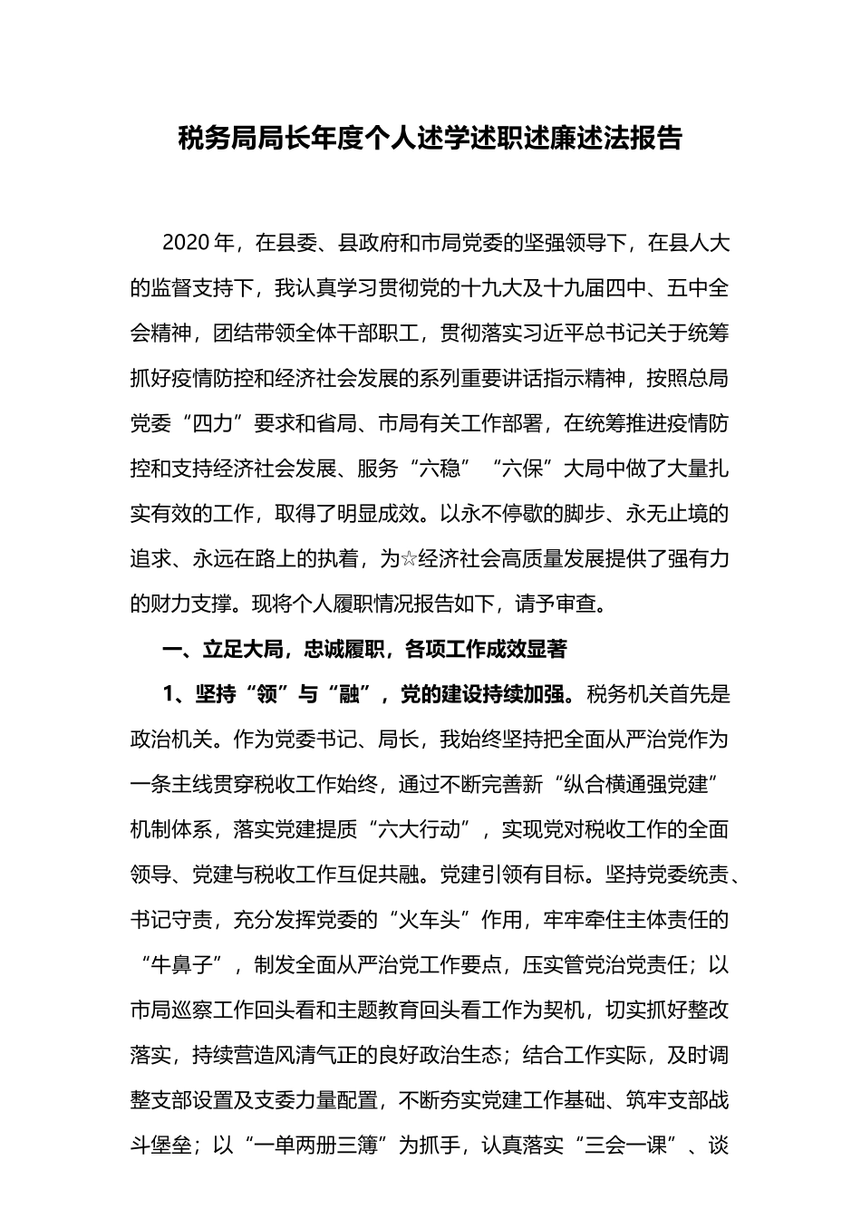 税务局局长述职述廉述责述法述德-小标题独具特色-水平高_第1页