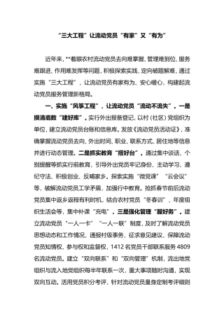 流动党员管理典型交流材料