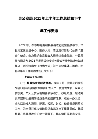 县公安局2022年上半年工作总结和下半年工作安排