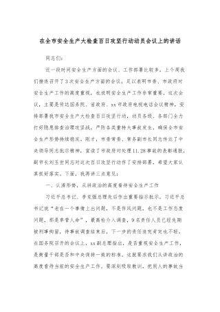 在全市安全生产大检查百日攻坚行动动员会议上的讲话