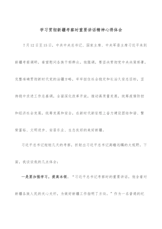 学习贯彻新疆考察时重要讲话精神心得体会