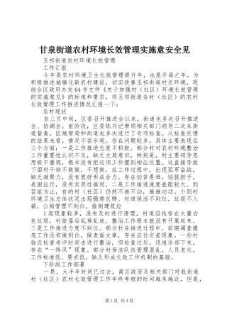 2024年甘泉街道农村环境长效管理实施意安全见