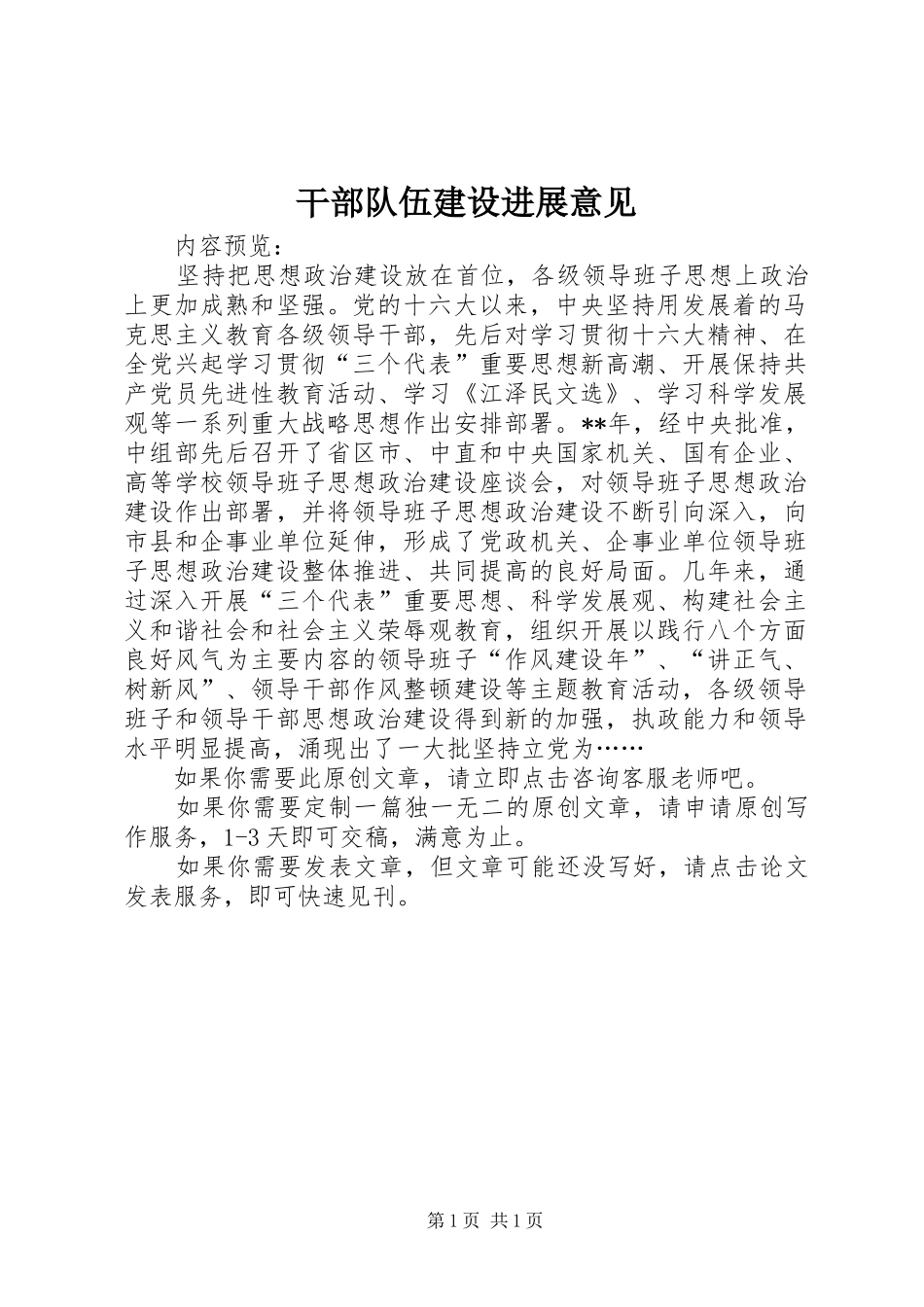 2024年干部队伍建设进展意见_第1页