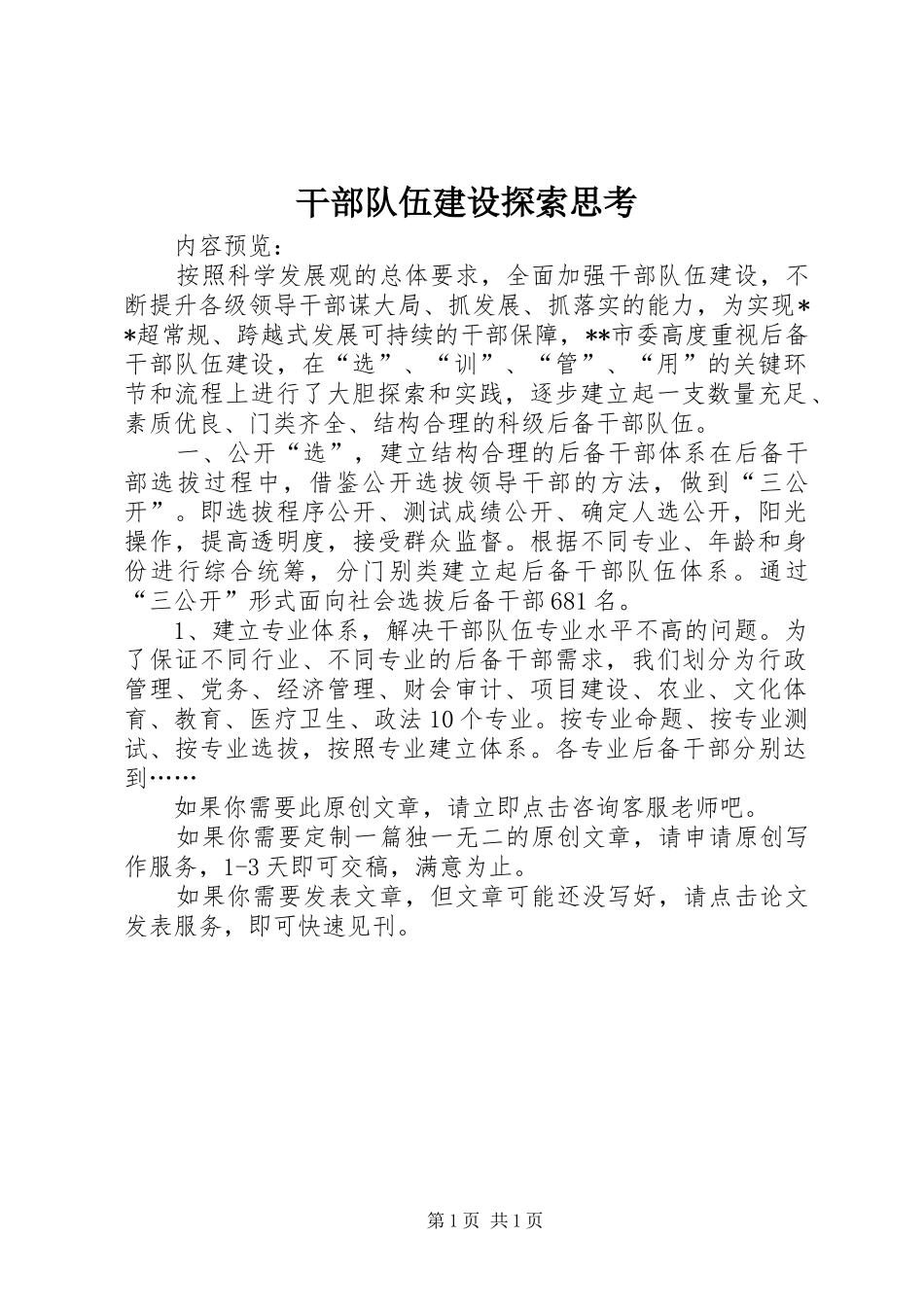 2024年干部队伍建设探索思考_第1页