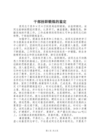 2024年干部挂职锻炼的鉴定