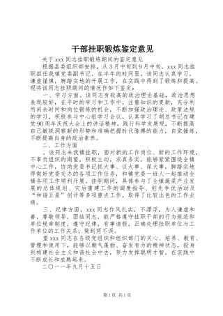 2024年干部挂职锻炼鉴定意见