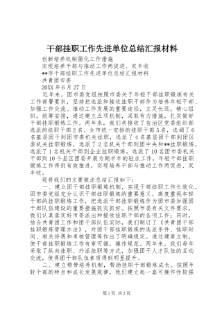 2024年干部挂职工作先进单位总结汇报材料