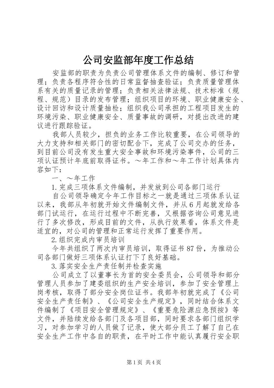 2024年公司安监部年度工作总结_第1页
