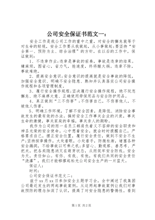 2024年公司安全保证书范文一