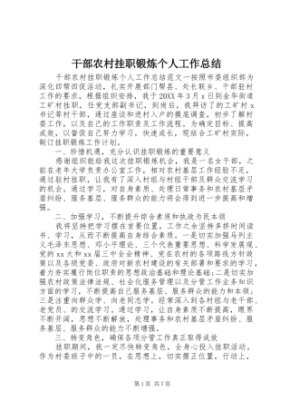 2024年干部农村挂职锻炼个人工作总结