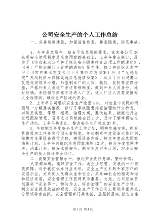 2024年公司安全生产的个人工作总结
