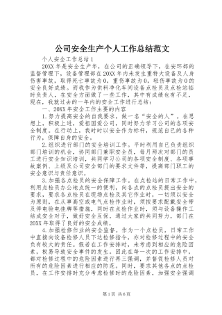 2024年公司安全生产个人工作总结范文