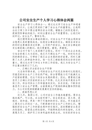 2024年公司安全生产个人学习心得体会两篇