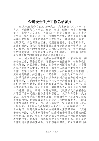 2024年公司安全生产工作总结范文