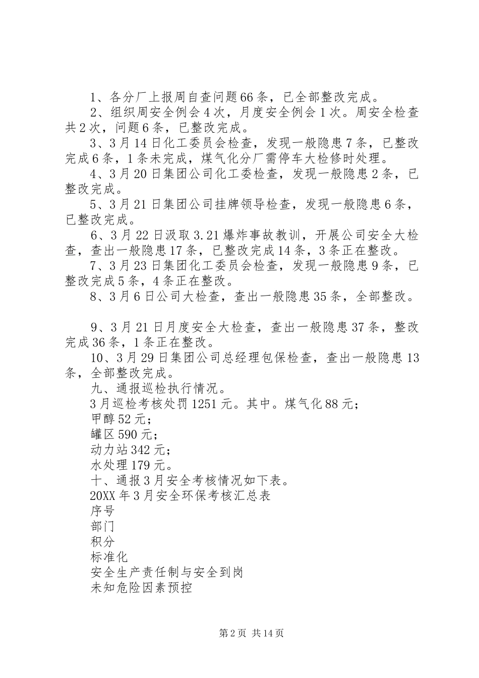 2024年公司安全生产月度安全例会汇报材料_第2页