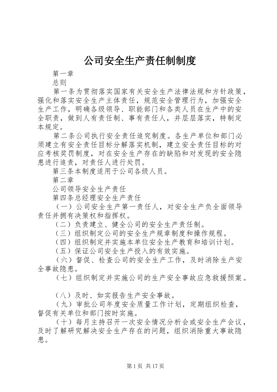 2024年公司安全生产责任制制度_第1页