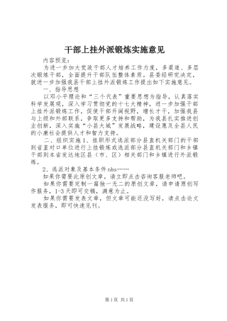 2024年干部上挂外派锻炼实施意见