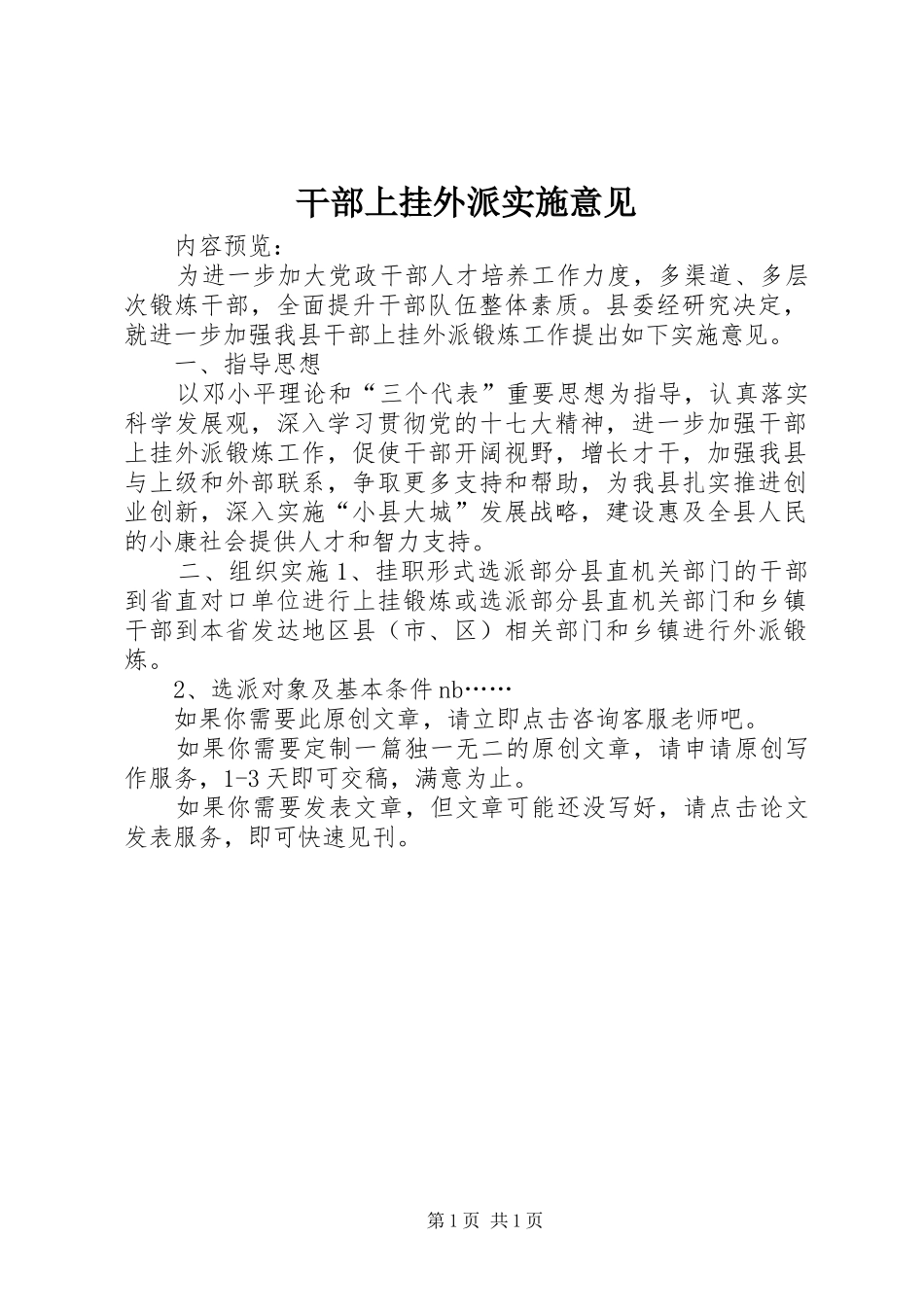 2024年干部上挂外派实施意见_第1页