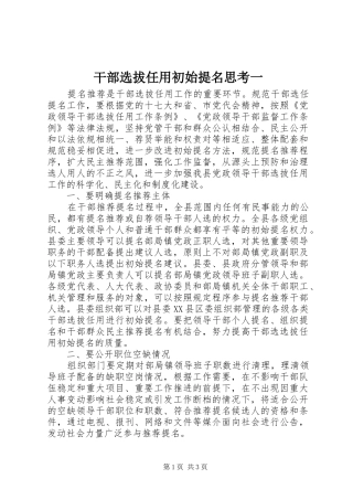 2024年干部选拔任用初始提名思考一