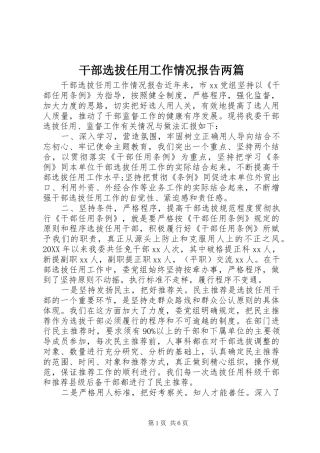 2024年干部选拔任用工作情况报告两篇