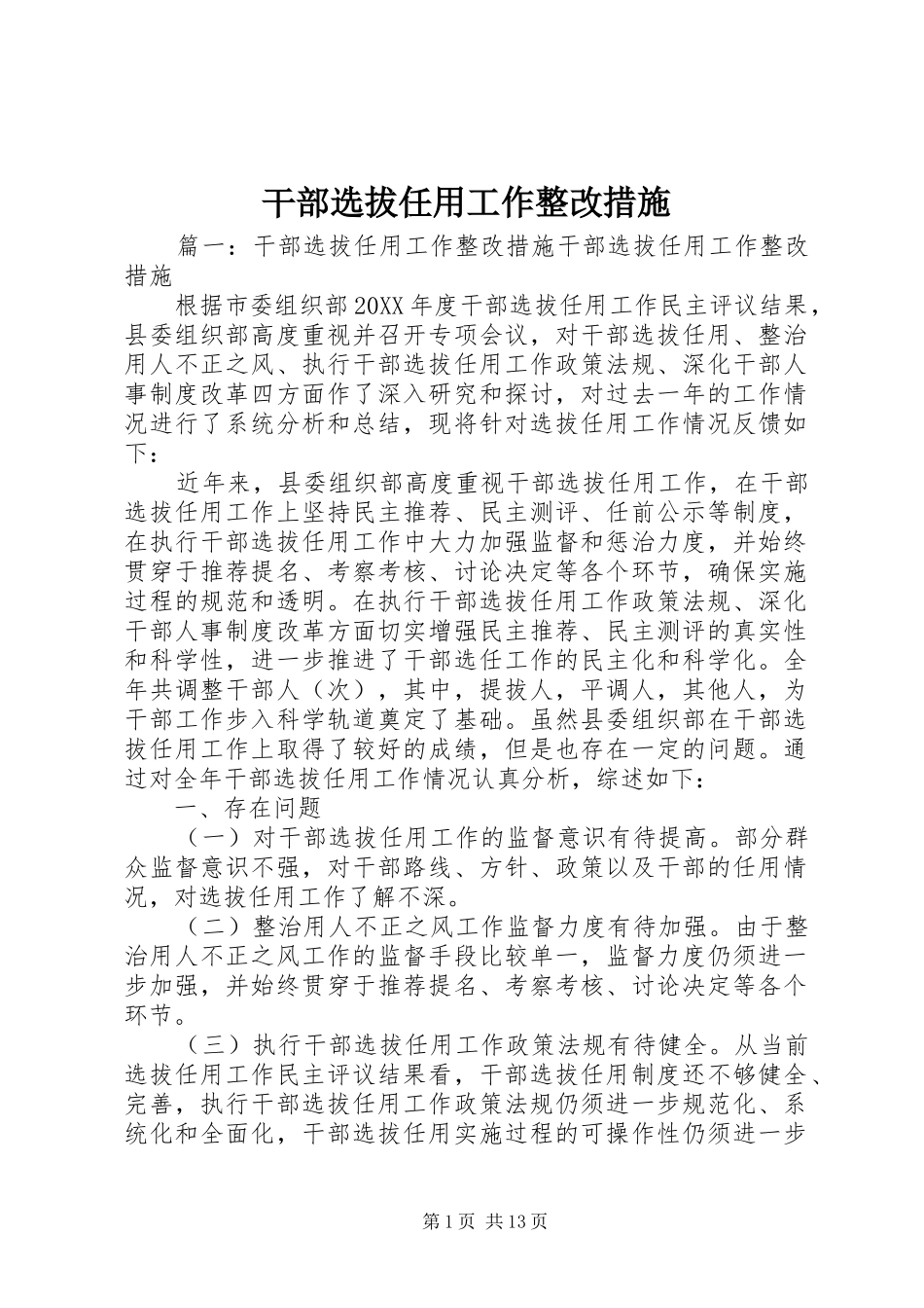 2024年干部选拔任用工作整改措施_第1页