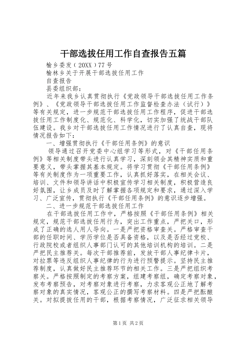 2024年干部选拔任用工作自查报告五篇_第1页