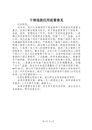 2024年干部选拔任用监督意见