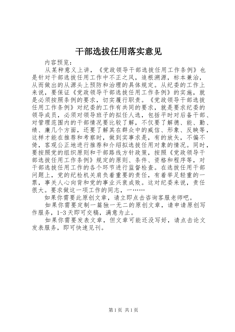 2024年干部选拔任用落实意见_第1页