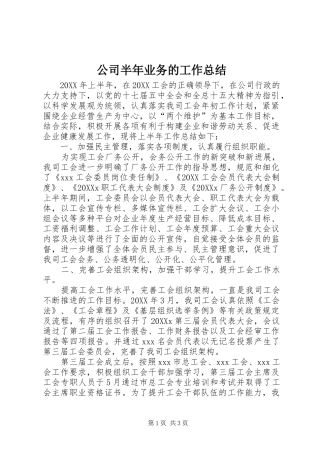 2024年公司半年业务的工作总结
