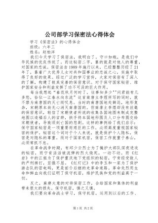 2024年公司部学习保密法心得体会