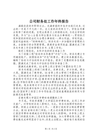 2024年公司财务处工作年终报告