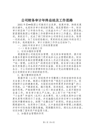 2024年公司财务审计年终总结及工作思路
