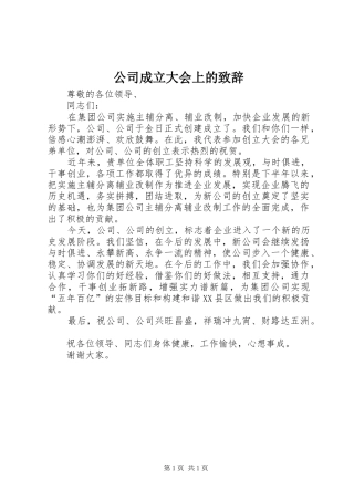 2024年公司成立大会上的致辞