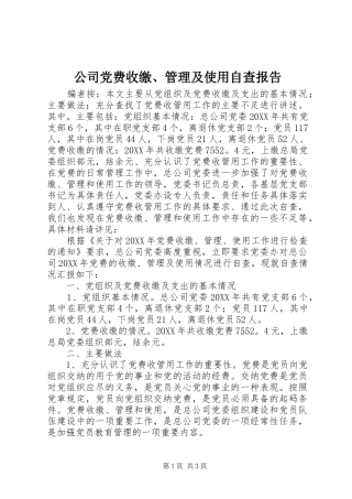 2024年公司党费收缴管理及使用自查报告