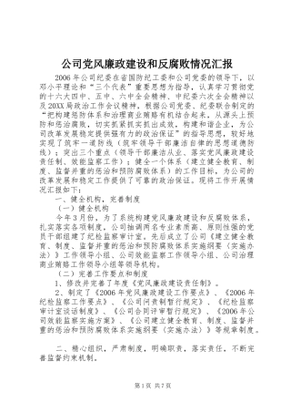 2024年公司党风廉政建设和反腐败情况汇报