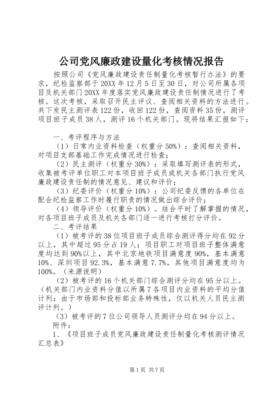 2024年公司党风廉政建设量化考核情况报告_第1页