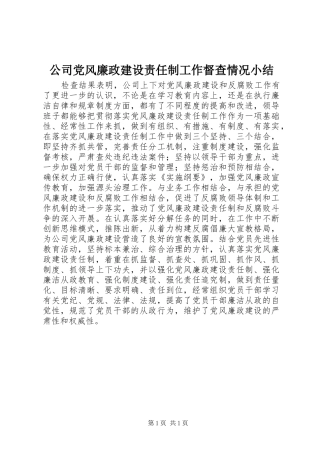 2024年公司党风廉政建设责任制工作督查情况小结