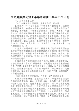 2024年公司党委办公室上半年总结和下半年工作计划