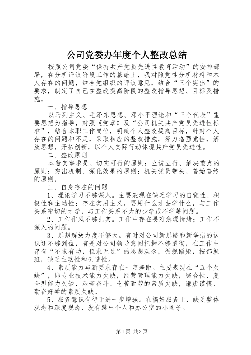 2024年公司党委办年度个人整改总结_第1页