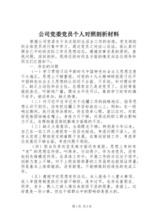 2024年公司党委党员个人对照剖析材料