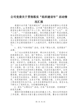 2024年公司党委关于贯彻落实组织建设年活动情况汇报