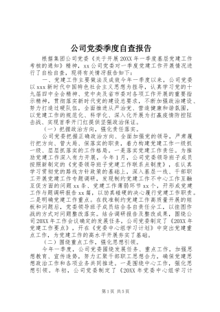 2024年公司党委季度自查报告