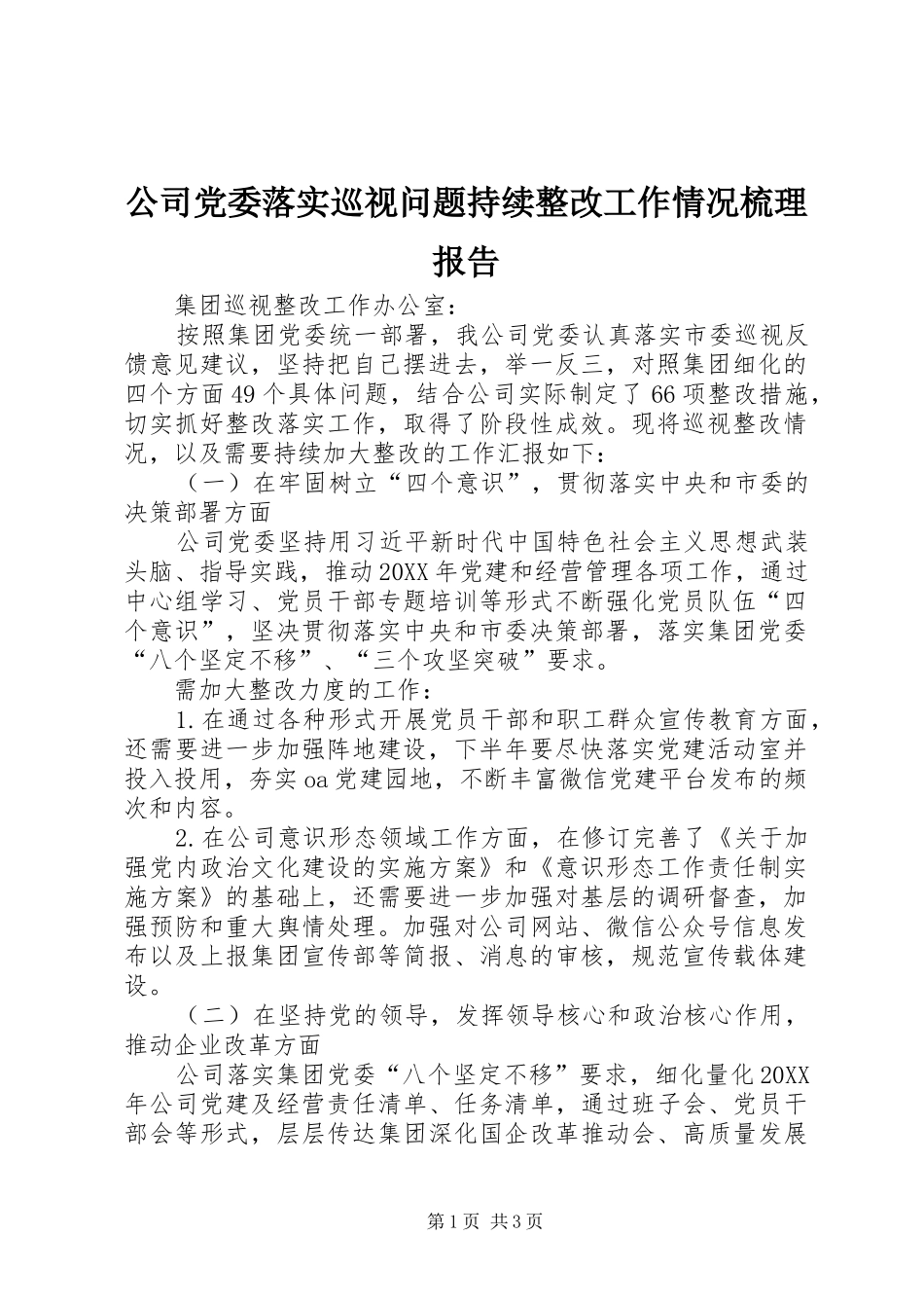 2024年公司党委落实巡视问题持续整改工作情况梳理报告_第1页