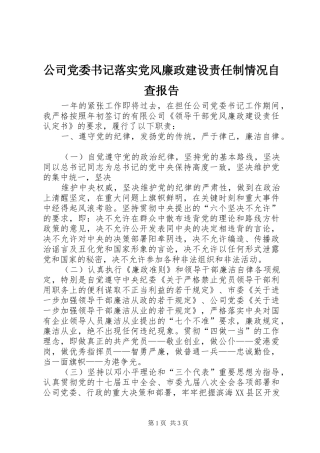 2024年公司党委书记落实党风廉政建设责任制情况自查报告
